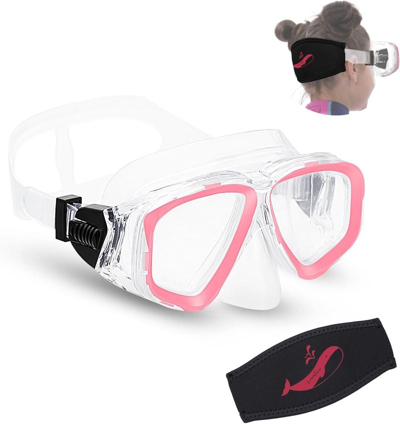 OMGear Goggles Kids Swimming Silicone Swim Mask Snorkeling Gear for Kids Tempered Glass Snorkel Goggles with Nose Cover Scuba Diving Goggles with Cute Neoprene Mask Strap Cover - Image 1